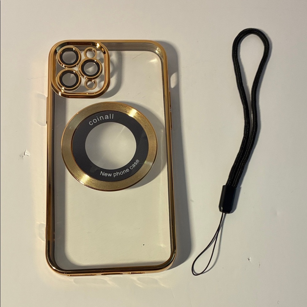 Gold Clear Magnetic Phone Case with Wrist Strap- IPHONE 11 PRO